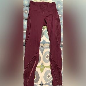 Lululemon maroon velvet + floral mesh pattern.